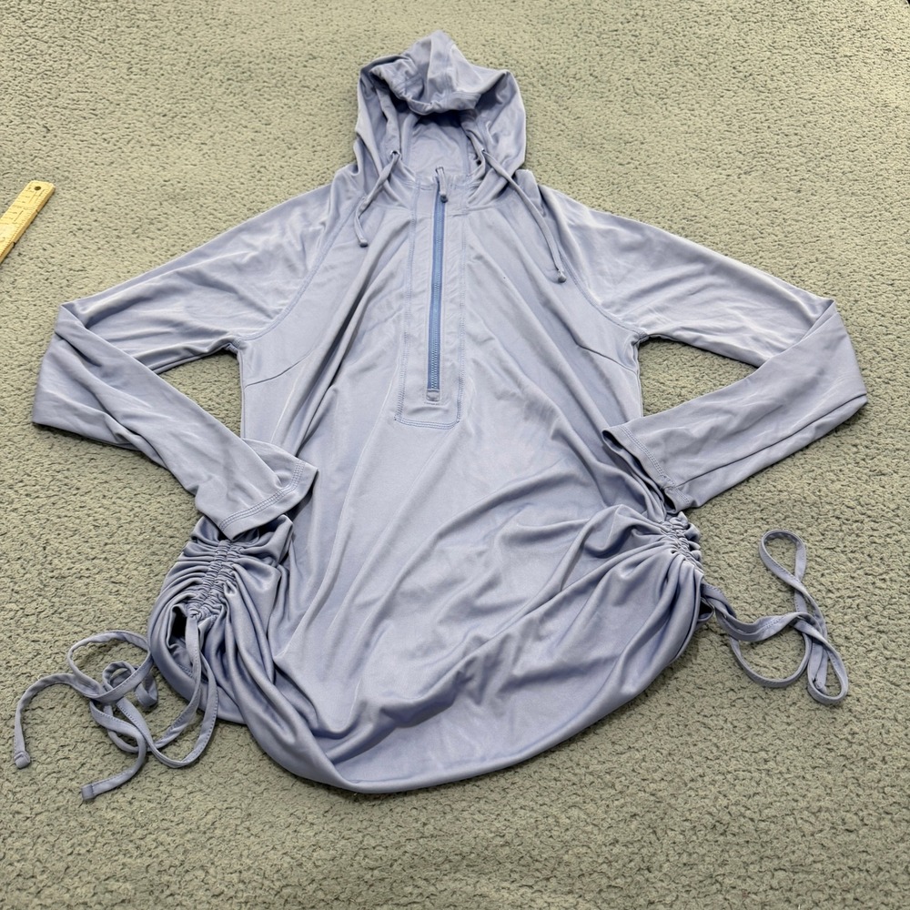 Huk Pursuit Cover Up Hoodie Womens Large Purple 1/4 Zip Ruched Beach Performance